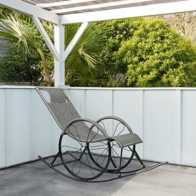 Scaun de balansare, ratan/metal, gri, ROKIN