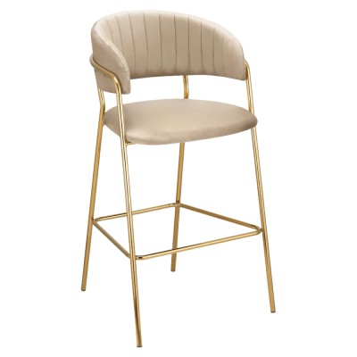 Scaun de bar de design, ţesătură bej Velvet/gold crom auriu, DASMIN NEW TIP 2