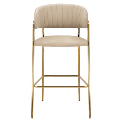 Scaun de bar de design, ţesătură bej Velvet/gold crom auriu, DASMIN NEW TIP 2