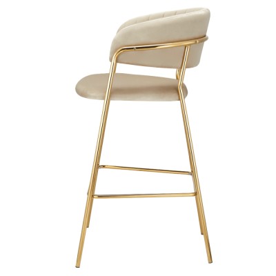 Scaun de bar de design, ţesătură bej Velvet/gold crom auriu, DASMIN NEW TIP 2
