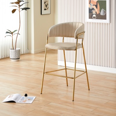 Scaun de bar de design, ţesătură bej Velvet/gold crom auriu, DASMIN NEW TIP 2