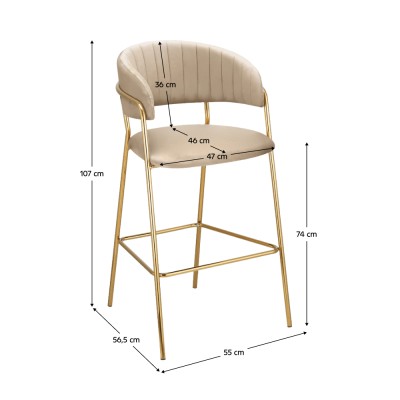 Scaun de bar de design, ţesătură bej Velvet/gold crom auriu, DASMIN NEW TIP 2