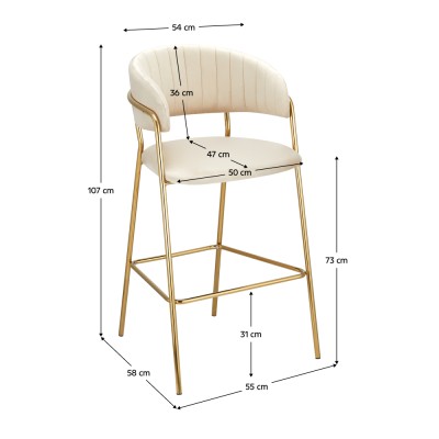 Scaun de bar de design, ţesătură bej Velvet/gold crom auriu, DASMIN TIP 2