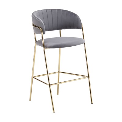 Scaun de bar de design, ţesătură gri-maro Velvet/gold crom auriu, DASMIN TIP 2