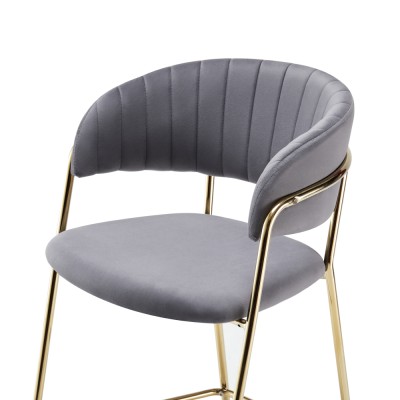 Scaun de bar de design, ţesătură gri-maro Velvet/gold crom auriu, DASMIN TIP 2