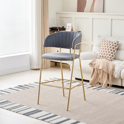Scaun de bar de design, ţesătură gri-maro Velvet/gold crom auriu, DASMIN TIP 2