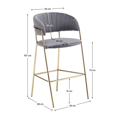 Scaun de bar de design, ţesătură gri-maro Velvet/gold crom auriu, DASMIN TIP 2