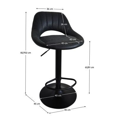 Scaun de bar, material textil negru cu efect de piele întoarsă, LORASA NEW