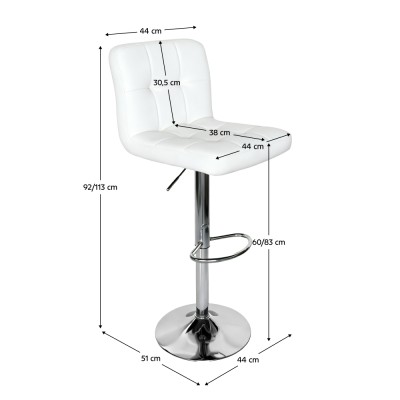Scaun de bar, piele ecologică albă/crom, KANDY 2 NEW