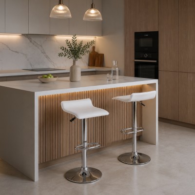 Scaun de bar, piele ecologică alb/crom LARIA 2 NEW