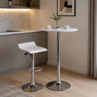 Scaun de bar, piele ecologică alb/crom LARIA 2 NEW