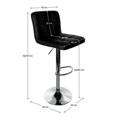 Scaun de bar, piele ecologică negru/crom, KANDY 2 NEW