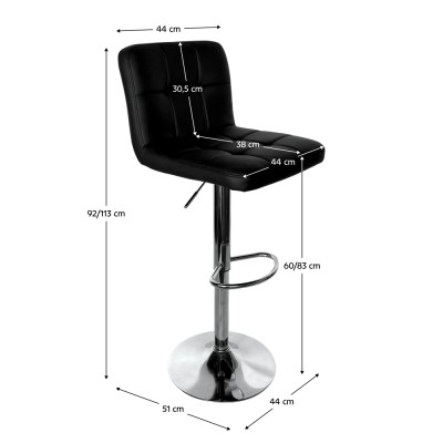 Scaun de bar, piele ecologică negru/crom, KANDY 2 NEW