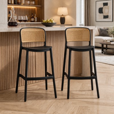 Scaun de bar, stivuibil, negru/bej, RAVID NEW TYP 3
