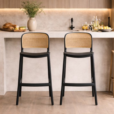 Scaun de bar, stivuibil, negru/bej, RAVID NEW TYP 3