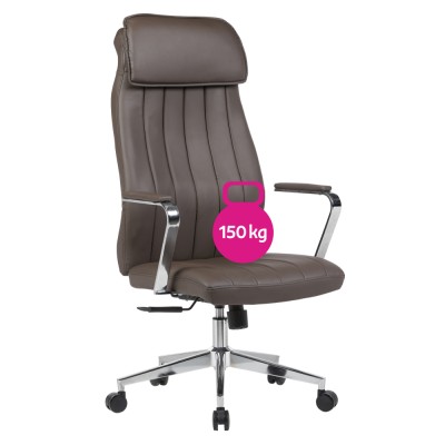 Scaun de birou, piele ecologică gri-maro/crom, ELADIO