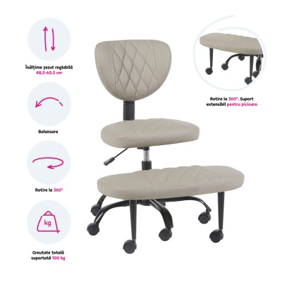 Scaun de îngenuncheat ergonomic, gri-maro Taupe piele ecologică/negru, SAMER
