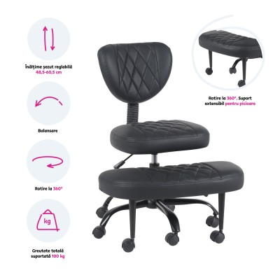 Scaun de îngenuncheat ergonomic, piele ecologică negru/negru, SAMER