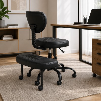 Scaun de îngenuncheat ergonomic, piele ecologică negru/negru, SAMER