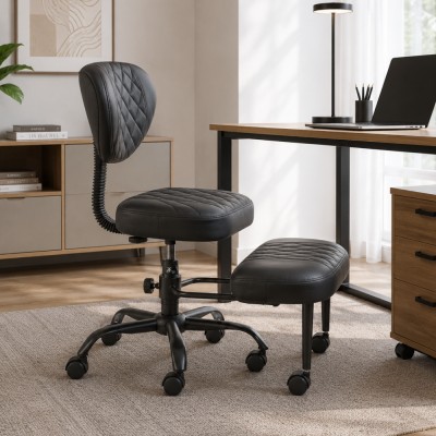 Scaun de îngenuncheat ergonomic, piele ecologică negru/negru, SAMER