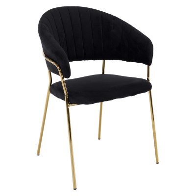 Scaun de sufragerie de design, material Velvet negru/gold crom auriu, DASMIN TIP 1