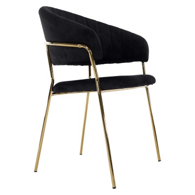 Scaun de sufragerie de design, material Velvet negru/gold crom auriu, DASMIN TIP 1