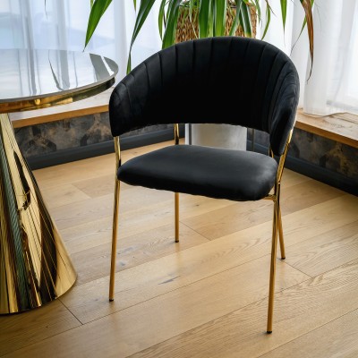 Scaun de sufragerie de design, material Velvet negru/gold crom auriu, DASMIN TIP 1