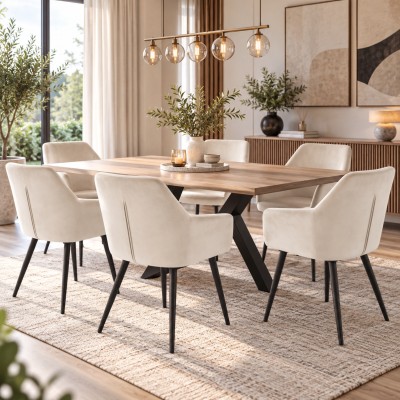 Scaun dining, material bej/ negru, CRISTIAN