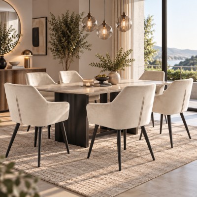 Scaun dining, material bej/ negru, CRISTIAN