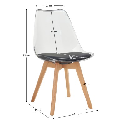 Scaun, negru transparent, acrilic/piele ecologică/fag, BALI 3 NEW