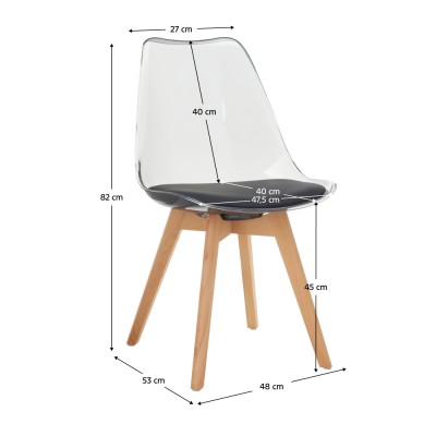 Scaun, negru transparent, acrilic/piele ecologică/fag, BALI 3 NEW