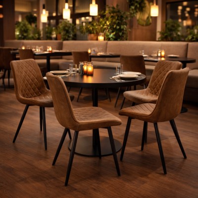 Scaun, piele ecologică maro deschis/negru, HARLAN