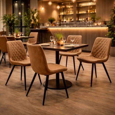 Scaun, piele ecologică maro deschis/negru, HARLAN