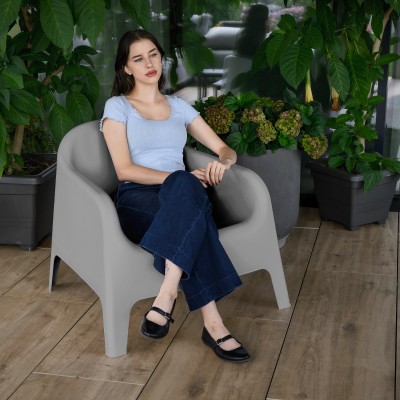 Scaun stivuibil, gri, plastic, SOKRA NEW