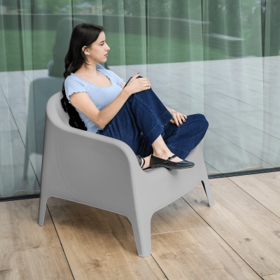 Scaun stivuibil, gri, plastic, SOKRA NEW