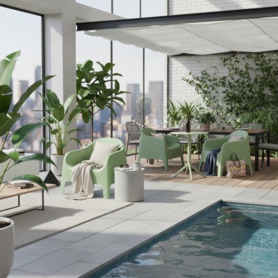 Scaun stivuibil, verde, plastic, SOKRA NEW