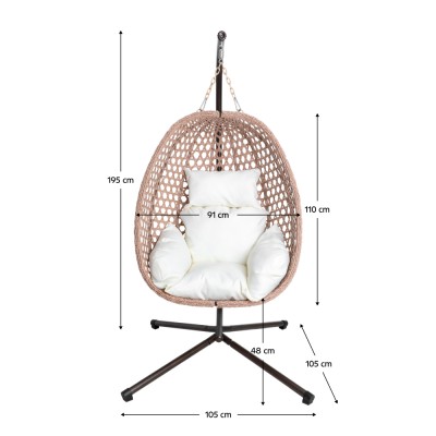 Scaun suspendat, pliabil, cupru/bej/crem, SANAN