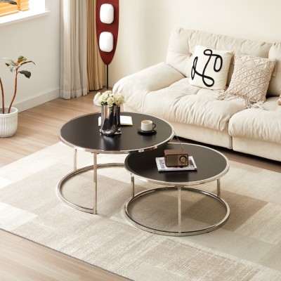 Set 2 mese de cafea, argintiu/negru, DONOVAN 2 NEW