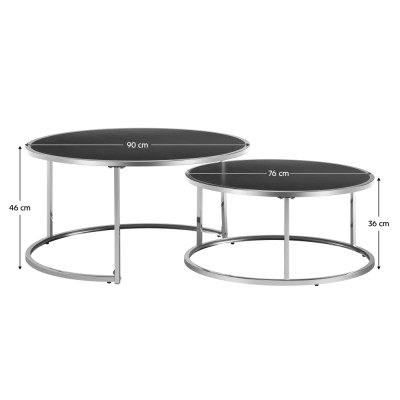 Set 2 mese de cafea, argintiu/negru, DONOVAN 2 NEW