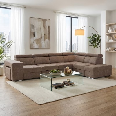 Set canapea, bej, pe dreapta, MALAGA BIG