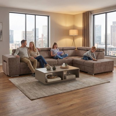 Set canapea, bej, pe dreapta, MALAGA BIG