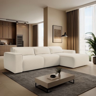Set canapea de colţ, bej, pe dreapta, LORENY ROH