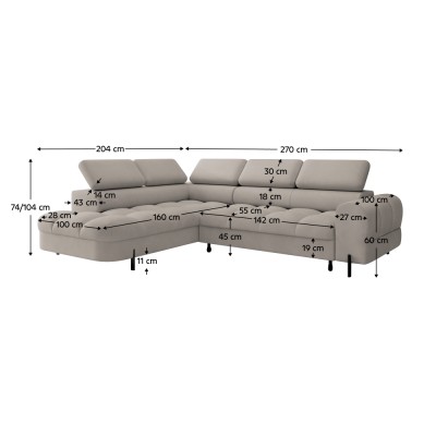 Set canapea de colţ, bej Taupe, pe stânga, BERON ROH
