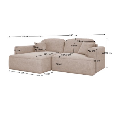 Set canapea de colţ, bej Taupe, pe stânga, SOUL ROH