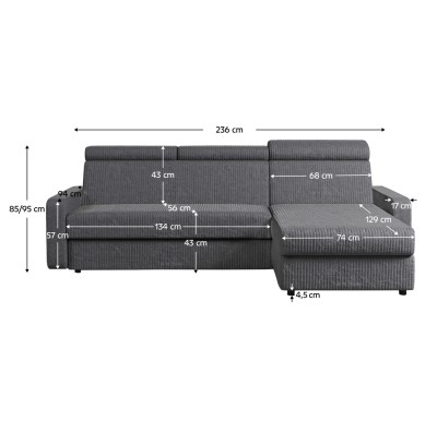 Set canapea de colţ, gri, pe dreapta, MORA ROH
