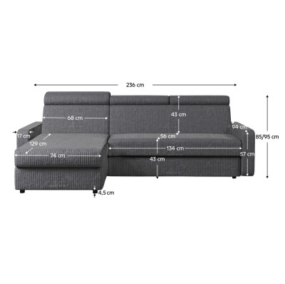 Set canapea de colţ, gri, pe stânga, MORA ROH