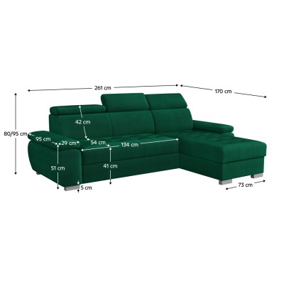Set canapea de colţ, verde, pe dreapta, SEMI ROH