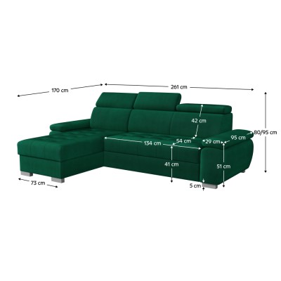Set canapea de colţ, verde, pe stânga, SEMI ROH