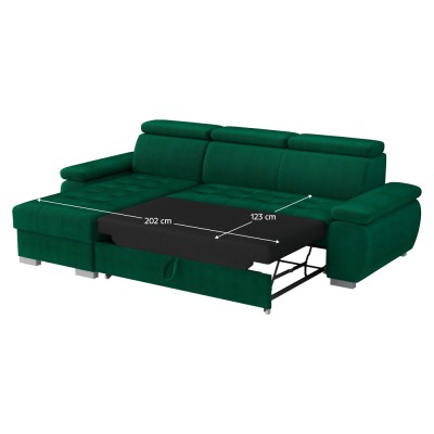 Set canapea de colţ, verde, pe stânga, SEMI ROH