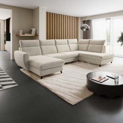 Set canapea extensibilă, bej, pe stânga, ROTTO ROH U